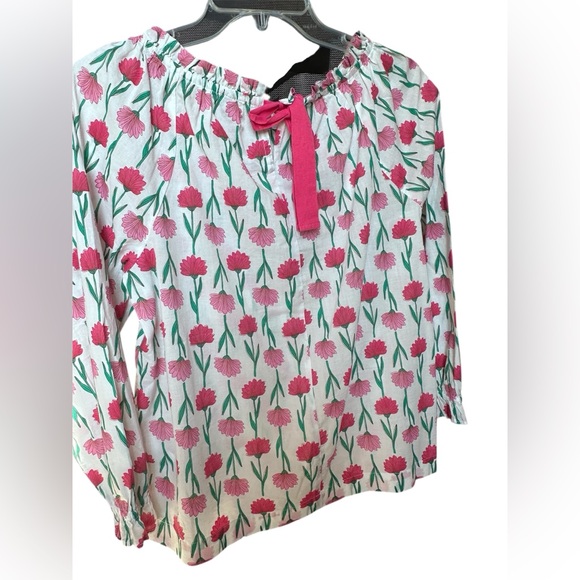 J. Crew Floral Pink Tie Back 100% Cotton Blouse - Picture 3 of 8